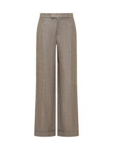 Loose Flared Trousers in Sparkling Twill Linen with Monile - Brunello Cucinelli | Lidia Shopping