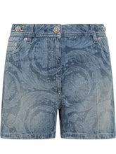 Shorts in Denim with Baroque Silhouette Pattern - Sale | Lidia Shopping