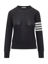 THOM BROWNE - Pullover Relaxed Fit Con Quattro Bande - Blu - LIDIASHOPPING® - Official Website