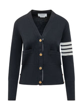 THOM BROWNE - Milano Classic Cardigan With Four Bars - Blue - LIDIASHOPPING® - Official Website