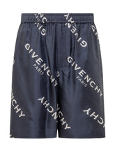GIVENCHY - Givenchy Shorts Blu in Seta con Logo - Blu | Lidia Shopping ® | Official Website