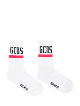 GCDS - GCDS White Socks with Logo and Red Stripe - White - LIDIASHOPPING® - Official Website