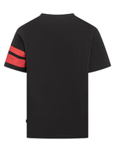 GCDS - GCDS Black T-shirt with White Logo and Red Stripes - Black - LIDIASHOPPING® - Official Website