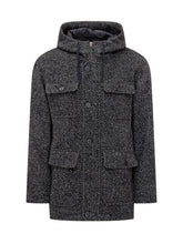 HERNO - Wool Chevron Coat with Hood - Blue - LIDIASHOPPING® - Official Website