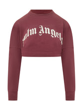 PALM ANGELS - Palm Angels Felpa Crop in Cotone con Logo - Rosso - LIDIASHOPPING® - Official Website