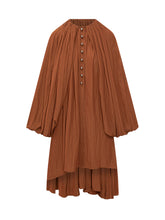 LANVIN - Brown Pleated Voile Dress with Buttons by Lanvin - Orange - LIDIASHOPPING® - Official Website