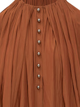 LANVIN - Brown Pleated Voile Dress with Buttons by Lanvin - Orange - LIDIASHOPPING® - Official Website