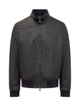 BARBA JACKET - Barba Black Leather Bomber Jacket - Blue | Lidia Shopping ® | Official Website