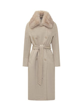 BULLY - Bully Beige Double-Breasted Coat with Fur Collar - White | Lidia Shopping ® | Official Website