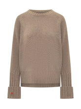 TORY BURCH - Tory Burch Beige Wool Sweater with Embroidered Logo - Beige - LIDIASHOPPING® - Official Website