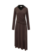 TORY BURCH - Tory Burch Abito Midi Marrone con Colletto a Contrasto - Marrone - LIDIASHOPPING® - Official Website