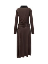 TORY BURCH - Tory Burch Abito Midi Marrone con Colletto a Contrasto - Marrone - LIDIASHOPPING® - Official Website