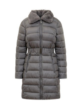 MICHAEL MICHAEL KORS - Michael Kors Long Grey Down Coat with Belt and Fur Collar - Grey - LIDIASHOPPING® - Official Website