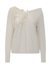 EXTERIOR - Exterior Ivory One-Shoulder Sweater with Lace Embroidery - White | Lidia Shopping ® | Official Website