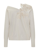 EXTERIOR - Exterior Ivory One-Shoulder Sweater with Lace Embroidery - White | Lidia Shopping ® | Official Website