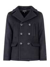 EMPORIO ARMANI BOY - Emporio Armani Double-Breasted Wool Peacoat in Blue - Blue - LIDIASHOPPING® - Official Website