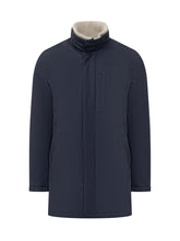ESTERNO - Esterno Blue Technical Fabric Coat with Ribbed Inner Collar - Blue | Lidia Shopping ® | Official Website