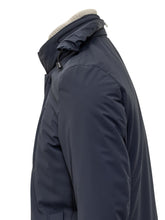 ESTERNO - Esterno Blue Technical Fabric Coat with Ribbed Inner Collar - Blue | Lidia Shopping ® | Official Website