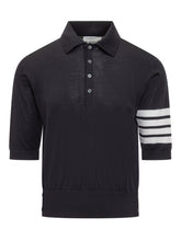 THOM BROWNE - Knit Polo With Sleeve Stripes - Blue - LIDIASHOPPING® - Official Website
