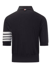 THOM BROWNE - Knit Polo With Sleeve Stripes - Blue - LIDIASHOPPING® - Official Website