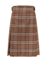 BURBERRY - Checked Midi Skirt with Frayed Hem - Brown - LIDIASHOPPING® - Official Website