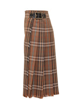 BURBERRY - Checked Midi Skirt with Frayed Hem - Brown - LIDIASHOPPING® - Official Website