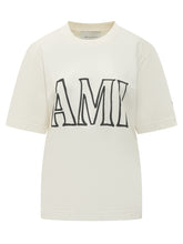 AMI ALEXANDRE MATTIUSSI - T-shirt Boxy con Logo Frontale - Beige | Lidia Shopping | Official Website