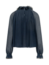 ALBERTA FERRETTI - Creponne Shirt with Ruffled Neck - Blue - LIDIASHOPPING® - Official Website