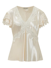 ALBERTA FERRETTI - Satin Shirt with Lace Insert - Beige - LIDIASHOPPING® - Official Website