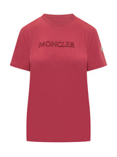 MONCLER - Short Sleeve T-Shirt with Embroidered Logo - Red - LIDIASHOPPING® - Official Website