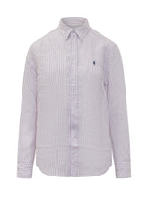 POLO RALPH LAUREN - Camicia a Righe con Colletto Classico e Logo Ricamato - Rosa - LIDIASHOPPING® - Official Website
