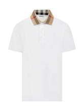 BURBERRY - Short Sleeve Polo with Check Collar - White - LIDIASHOPPING® - Official Website