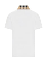 BURBERRY - Short Sleeve Polo with Check Collar - White - LIDIASHOPPING® - Official Website