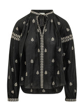 ISABEL MARANT - Blusa con Ricamo e Collo Arricciato - Nero - LIDIASHOPPING® - Official Website