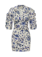 ISABEL MARANT - Doris Draped Dress with Ruched Sleeves - Blue - LIDIASHOPPING® - Official Website