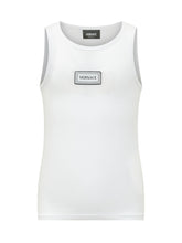 VERSACE KIDS - Canotta A Costine Con Patch Frontale - Bianco - LIDIASHOPPING® - Official Website