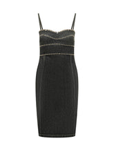 VERSACE - Denim Stone Dress with Straps and Embellishments - Black - LIDIASHOPPING® - Official Website