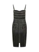 VERSACE - Denim Stone Dress with Straps and Embellishments - Black - LIDIASHOPPING® - Official Website