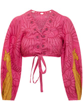 FARM RIO - Cropped Blouse with Long Sleeves and Front Tie - Pink - LIDIASHOPPING® - Official Website