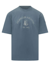 MONCLER - Short-Sleeve Cotton T-Shirt with Logo - Blue - LIDIASHOPPING® - Official Website