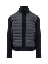 MONCLER - Tricot cardigan with padded front panel - Blue - LIDIASHOPPING® - Official Website