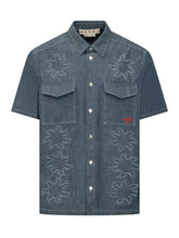 MARNI - Denim Shirt with Patch Pockets and Embroidery - Blue - LIDIASHOPPING® - Official Website