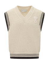 AMI ALEXANDRE MATTIUSSI - V Neck Sleeveless Sweater with Contrast Stripes - Beige - LIDIASHOPPING® - Official Website