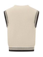 AMI ALEXANDRE MATTIUSSI - V Neck Sleeveless Sweater with Contrast Stripes - Beige - LIDIASHOPPING® - Official Website