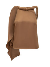 LOULOU DE SAISON - One-Shoulder Top with Twisted Collar and Draped Detail - Brown - LIDIASHOPPING® - Official Website