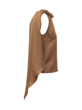 LOULOU DE SAISON - One-Shoulder Top with Twisted Collar and Draped Detail - Brown - LIDIASHOPPING® - Official Website