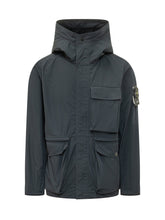 STONE ISLAND - Short Parka with Hood and Utility Pockets - Blue - LIDIASHOPPING® - Official Website