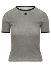 COURREGES - Houndstooth T-shirt with Contrast Trim - Brown - LIDIASHOPPING® - Official Website