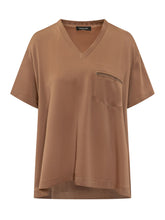 FABIANA FILIPPI - V Neck Top with Pocket - Brown - LIDIASHOPPING® - Official Website