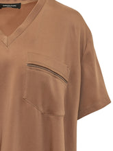FABIANA FILIPPI - V Neck Top with Pocket - Brown - LIDIASHOPPING® - Official Website